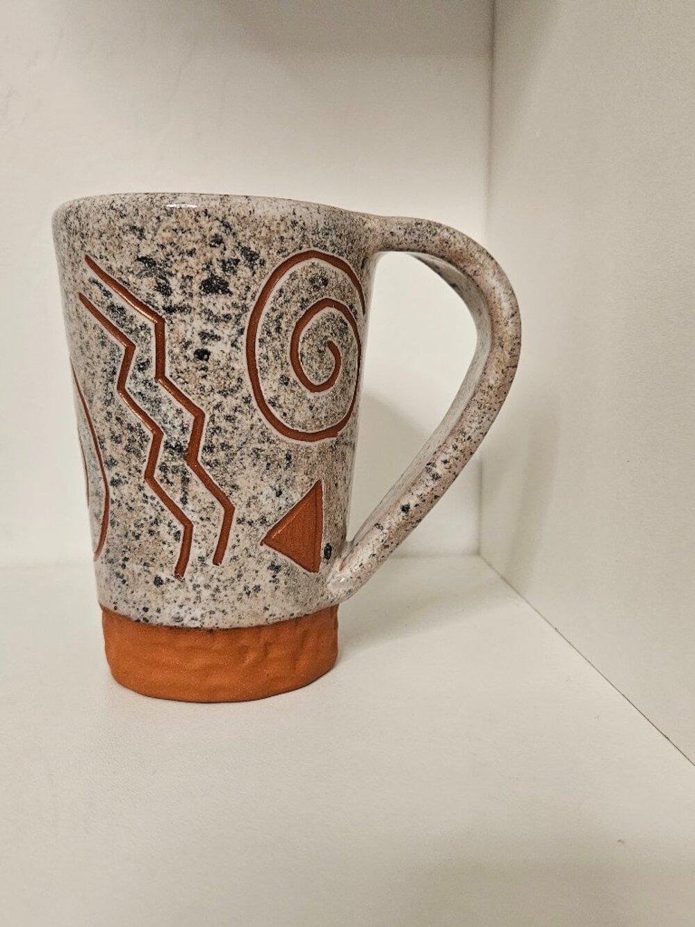 Handcrafted Southwestern Studio Pottery Mug Brown Terracotta Zigzag Geometric